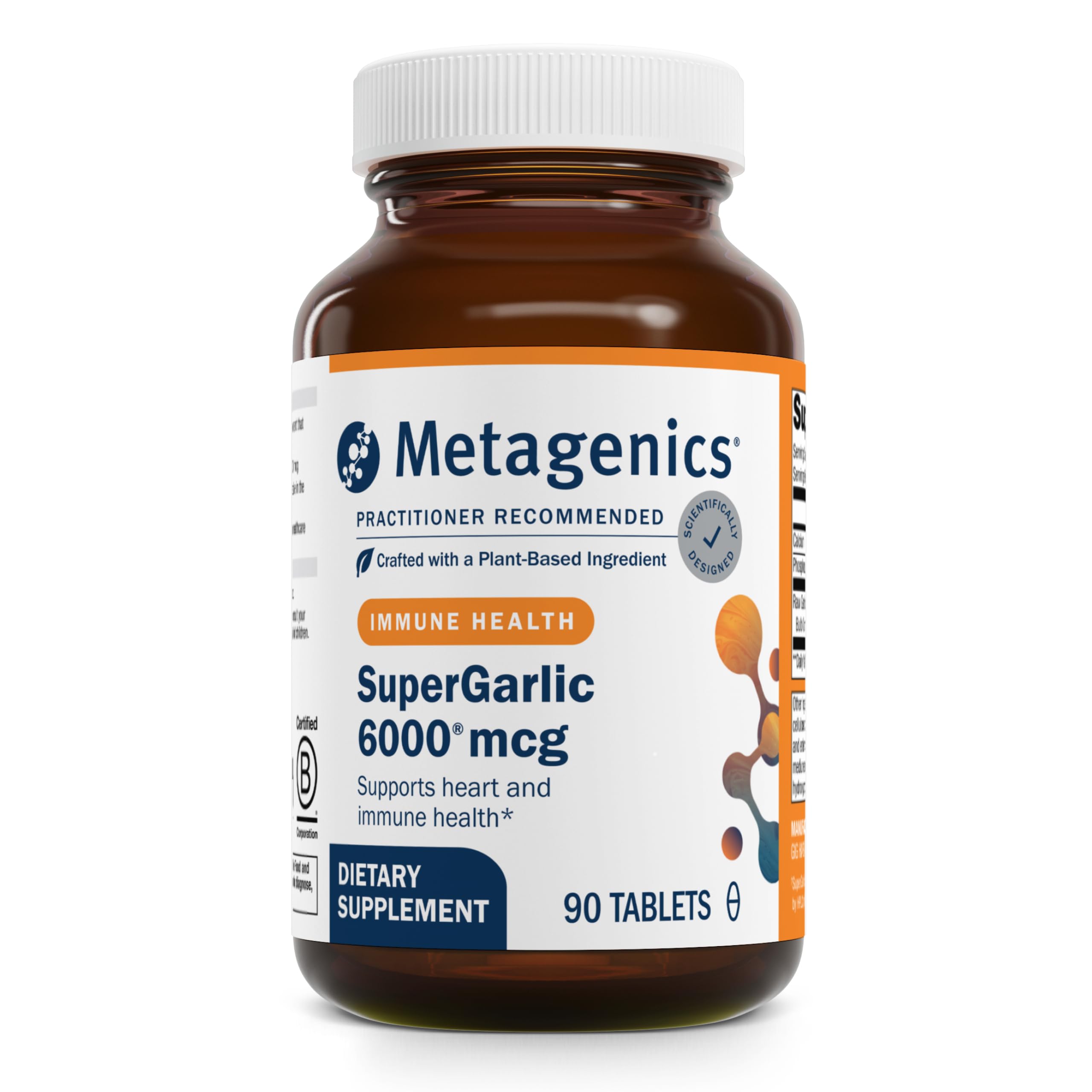 Metagenics SuperGarlic 6000 frasco frontal mostrando envase y dosis beneficiosa