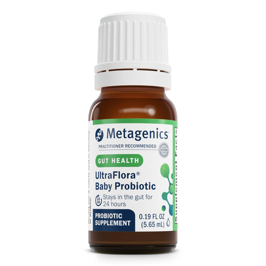 Metagenics UltraFlora Baby frontal del frasco mostrando presentación y marca