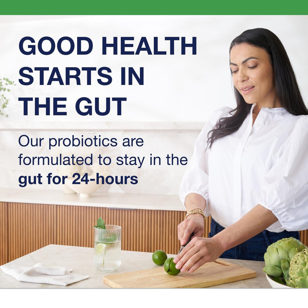 Metagenics UltraFlora BiomePro bottle with glass of water for daily use