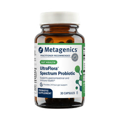 Metagenics UltraFlora frente del empaque mostrando beneficio de soporte digestivo