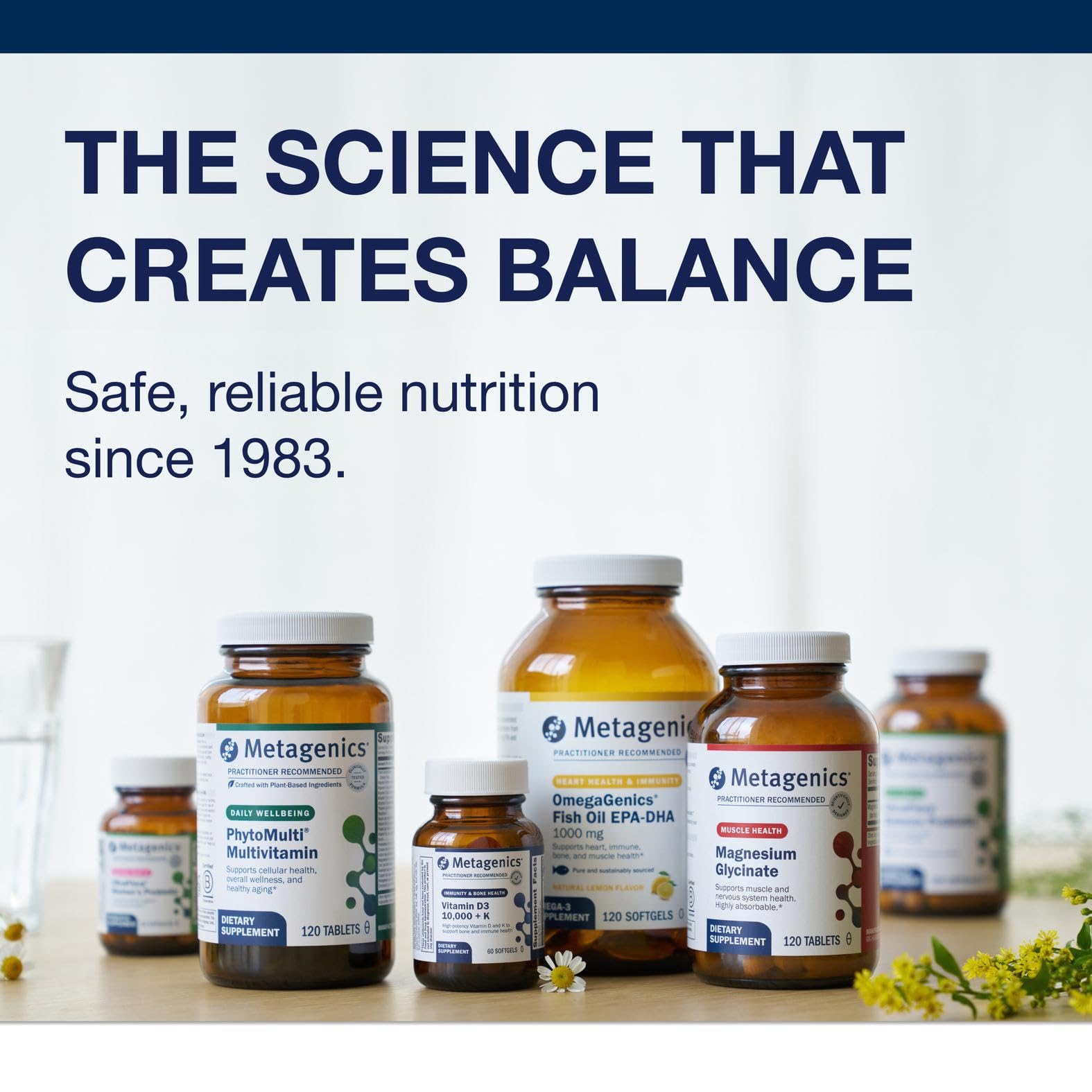 Cápsulas Metagenics listas para tomar diariamente.