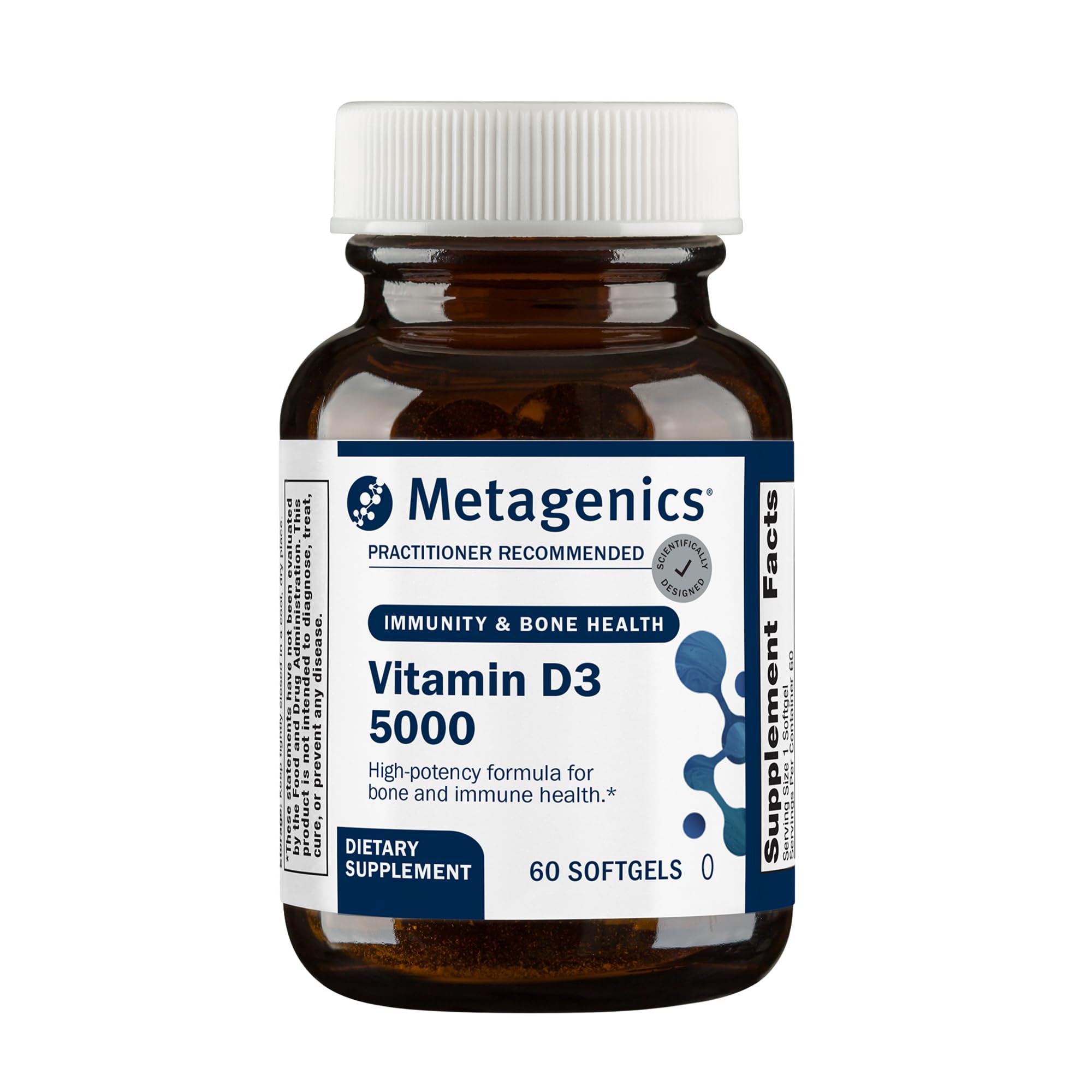 Metagenics Vitamin D3 frente del empaque mostrando marca y cantidad, confianza profesional