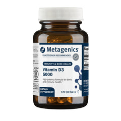 Metagenics envase frontal mostrando etiqueta y dosis 5000 IU, confianza profesional
