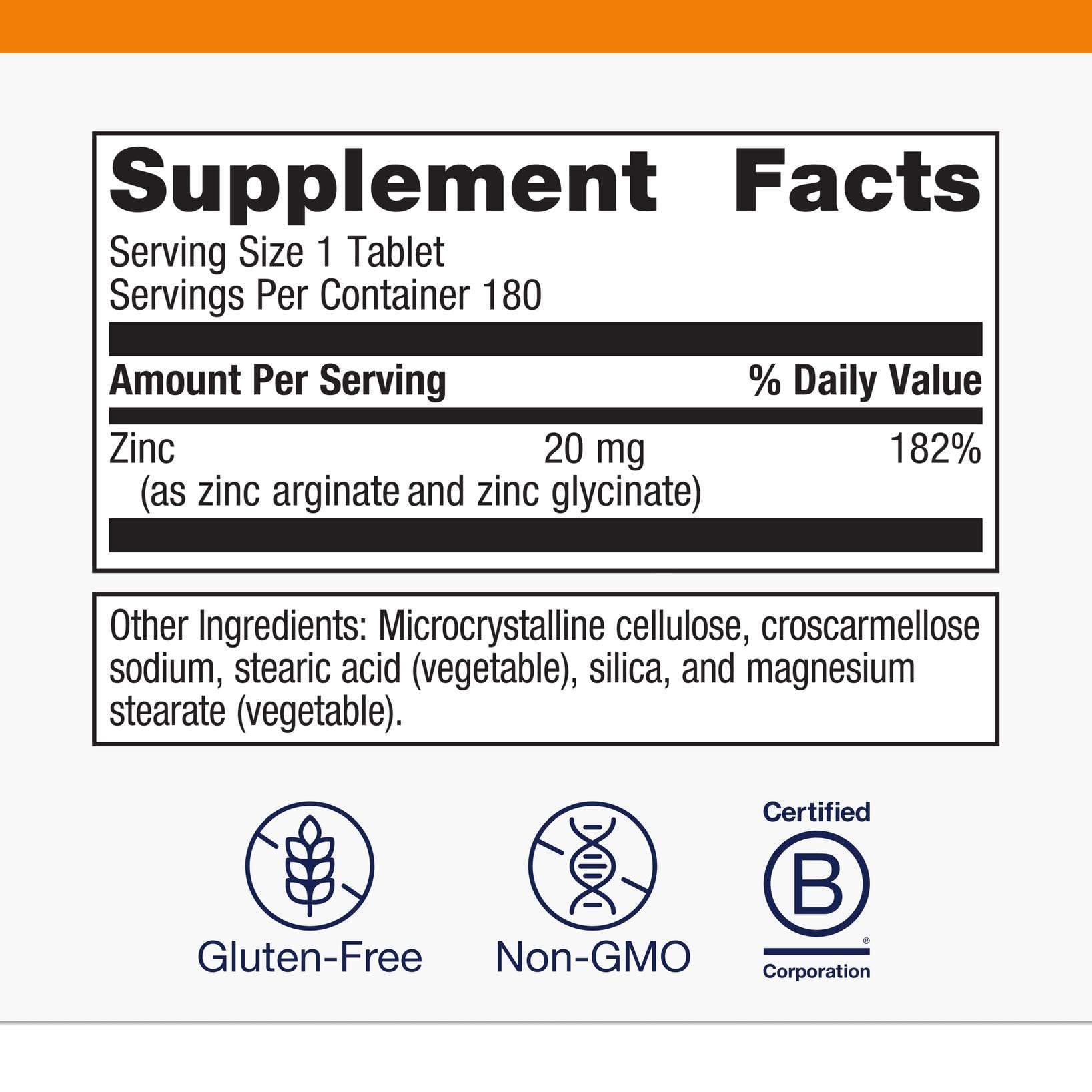 Metagenics Zinc A.G. etiqueta con ingredientes y declaración sin gluten