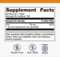 Metagenics Zinc A.G. etiqueta con ingredientes y declaración sin gluten