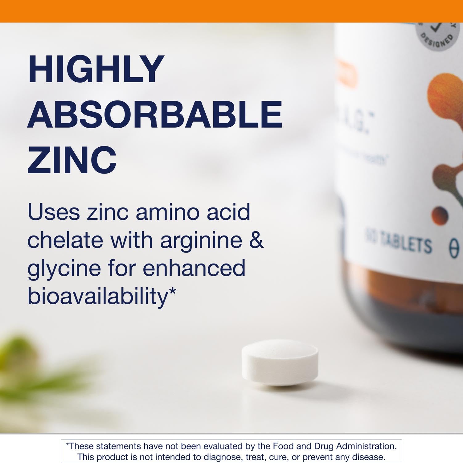 Metagenics Zinc A.G. primer plano de textura de tableta para confianza