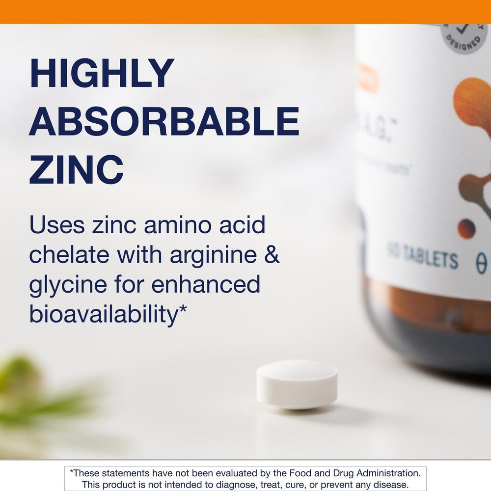 Metagenics Zinc A.G. primer plano de textura de tableta para confianza