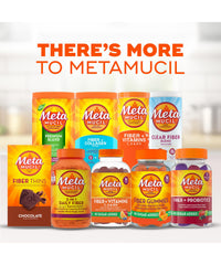 Distribución de 120 gomitas Metamucil mostrando cantidad por envase y duración