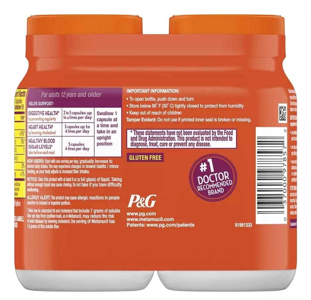 Metamucil cápsulas detalle de las cápsulas resaltando facilidad de ingestión