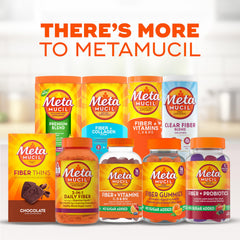 Comparación de tamaño del envase Metamucil frente a taza para referencia de cantidad