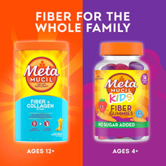 Metamucil envase junto a objetos cotidianos, tamaño y 90 dosis por envase para duración