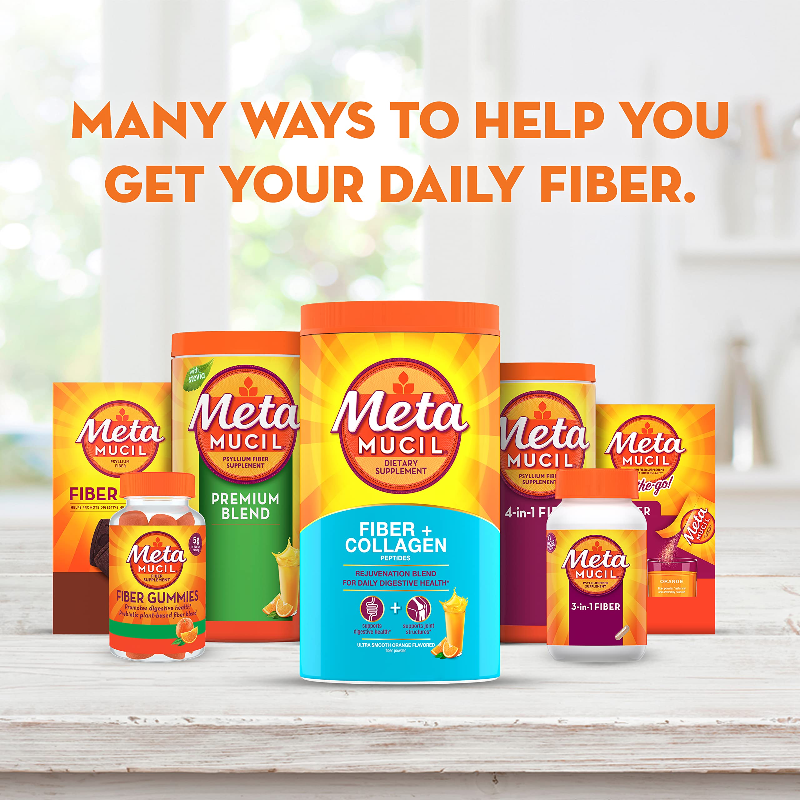 Metamucil envase abierto mostrando el polvo y la facilidad de preparación instantánea