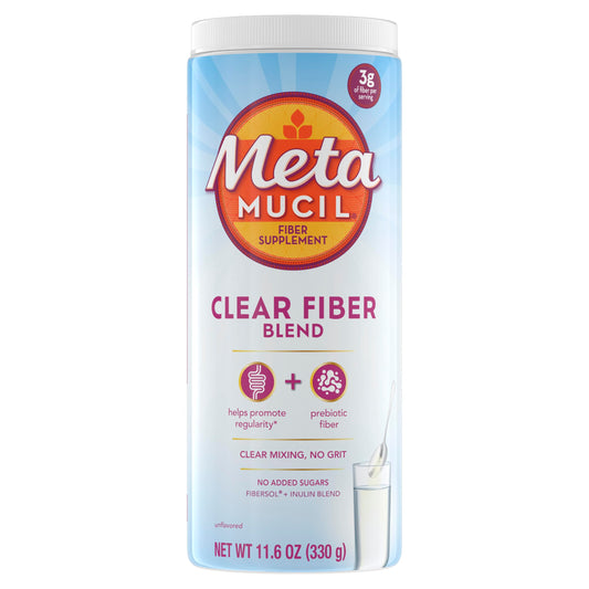 Metamucil envase frontal sin sabor mostrando presentación clara y práctica