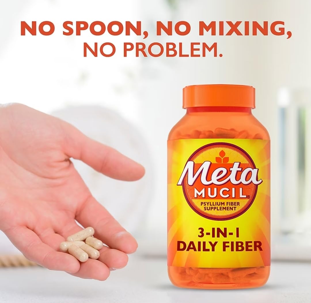 Metamucil comparación de tamaño con objetos cotidianos para escala