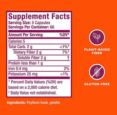 Metamucil etiqueta nutricional mostrando ingredientes y dosificación
