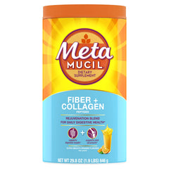 Metamucil frente del empaque mostrando 90 dosis y sabor naranja para conveniencia diaria
