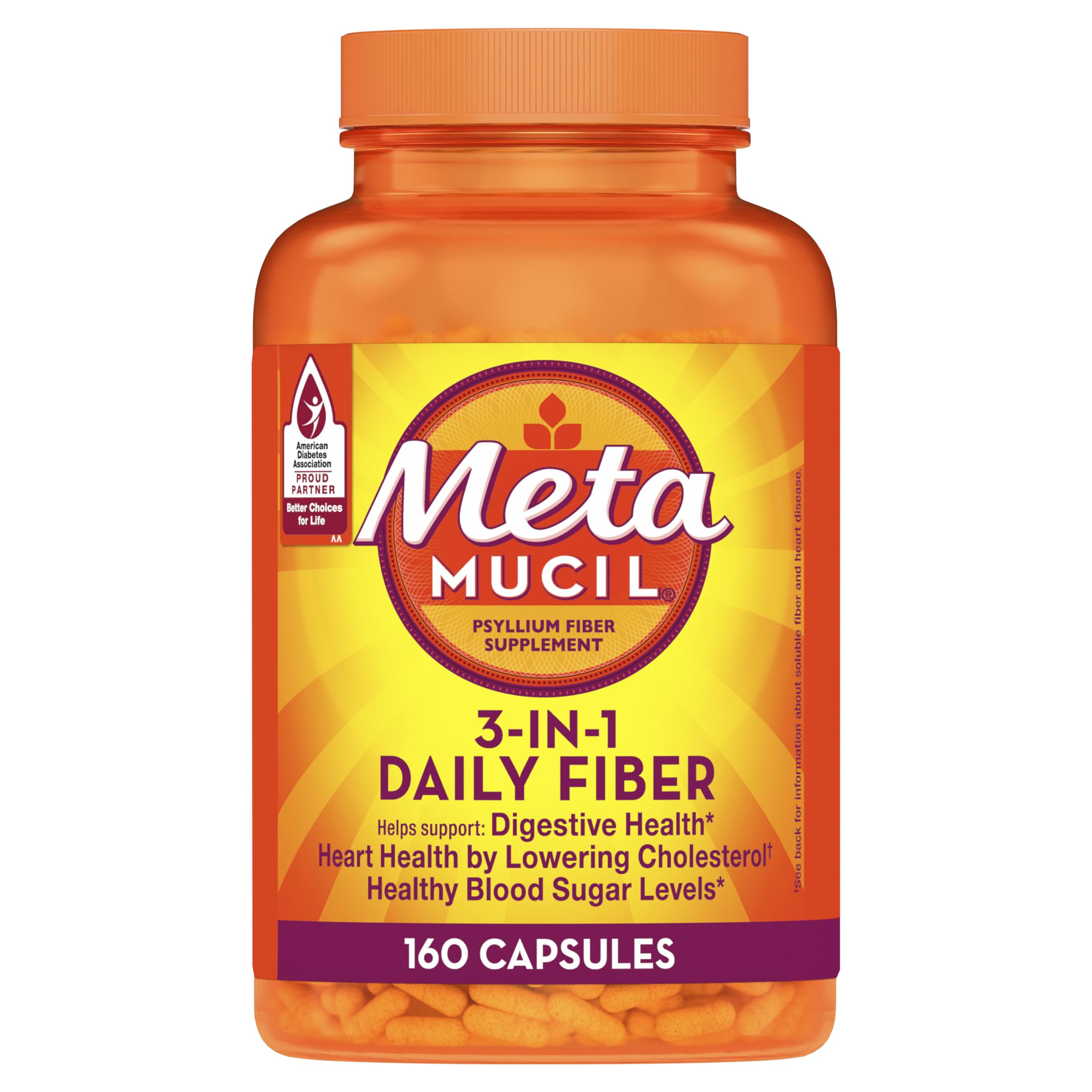 Metamucil frente del envase mostrando beneficio diario de fibra