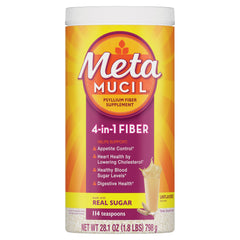 Metamucil frasco frontal mostrando presentación y porciones