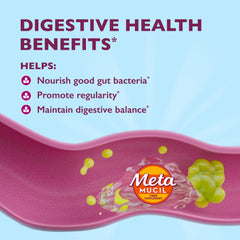 Metamucil polvo disuelto en vaso transparente que destaca disolución completa