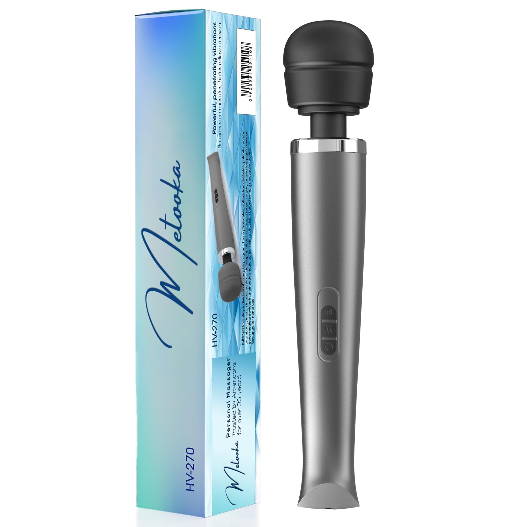 Metooka vista frontal del masajeador con diseño ergonómico y potencia