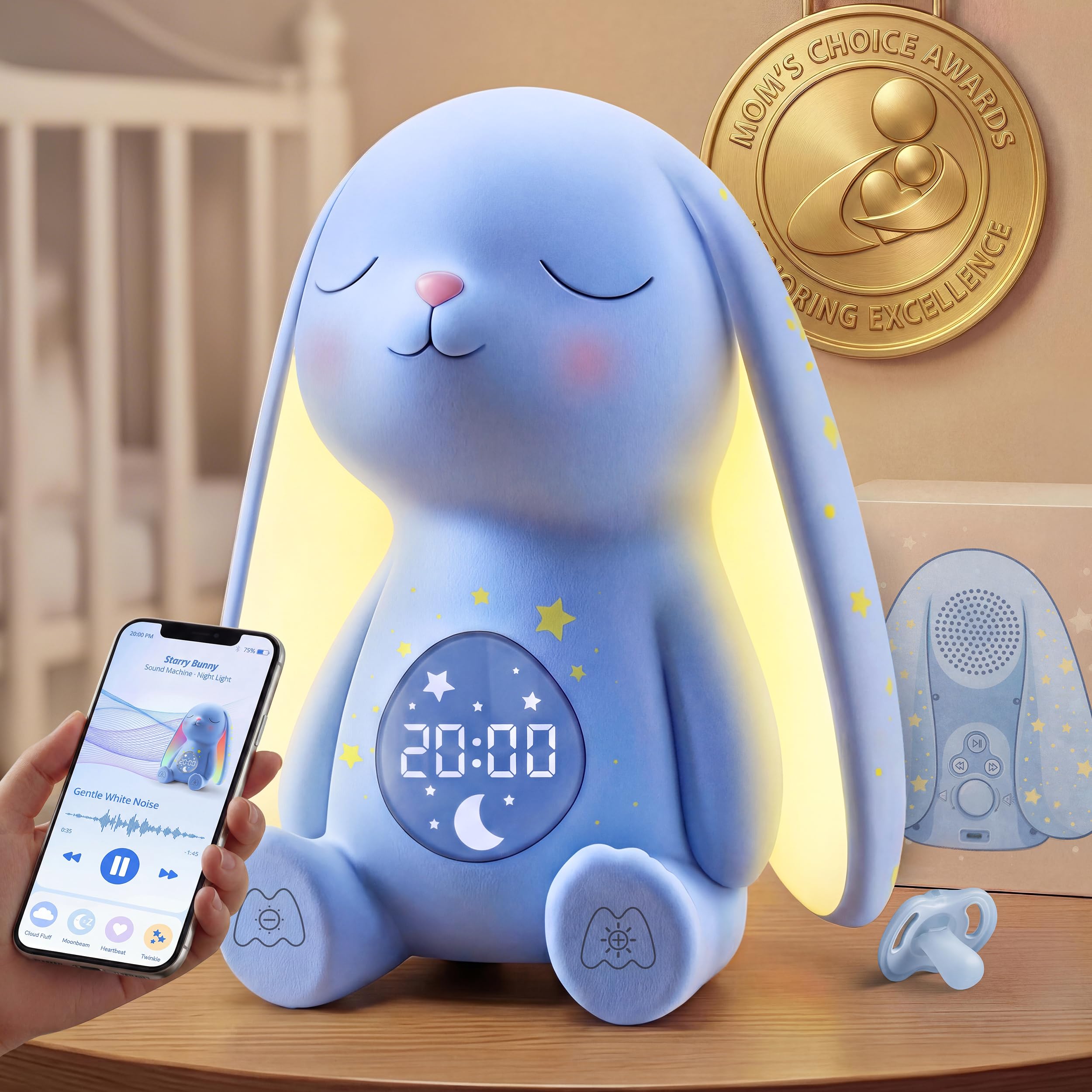 MeWaii Bunny vista frontal con luz nocturna ajustable, crea ambiente tranquilo