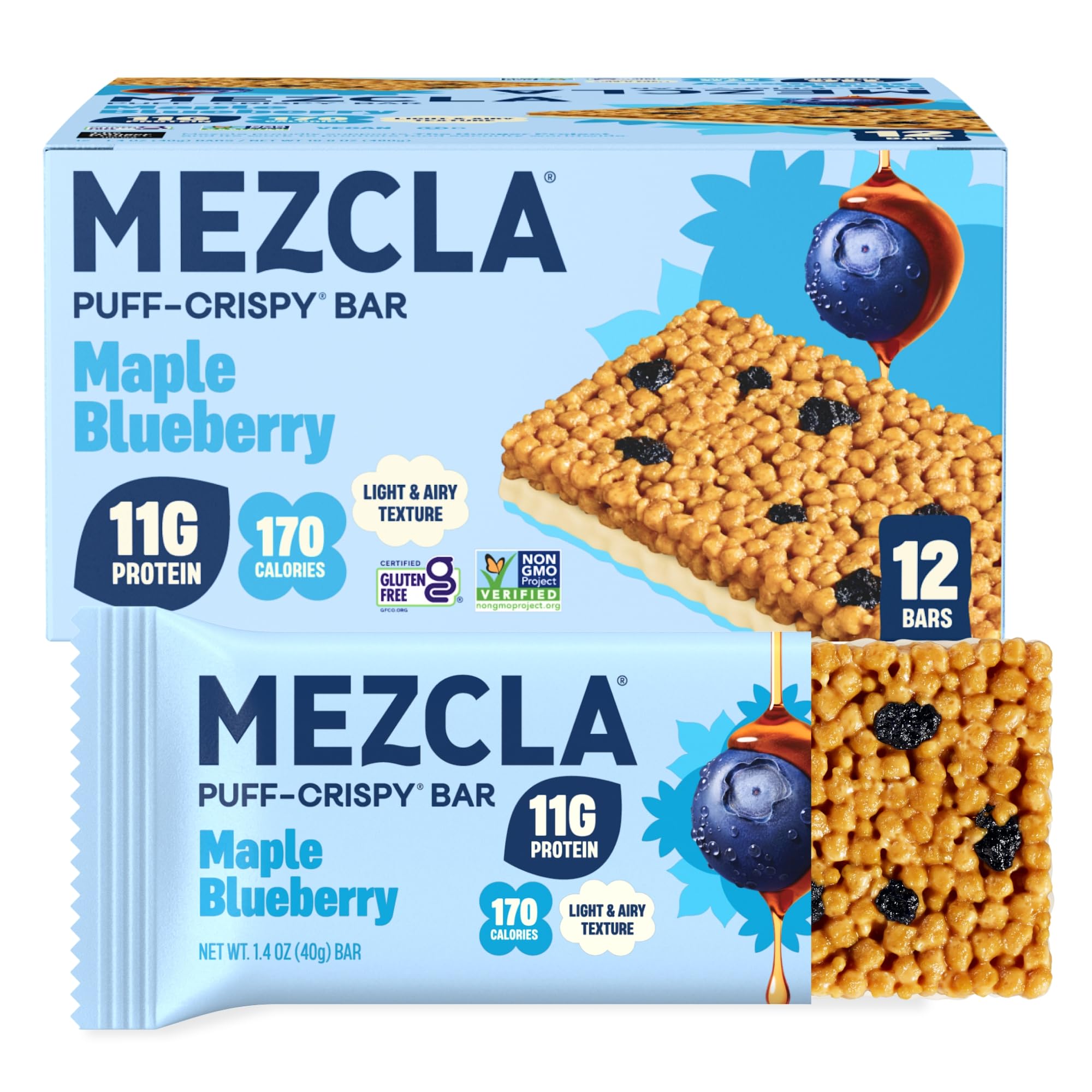 Mezcla empaque frontal mostrando 12 barras, ideal para llevar
