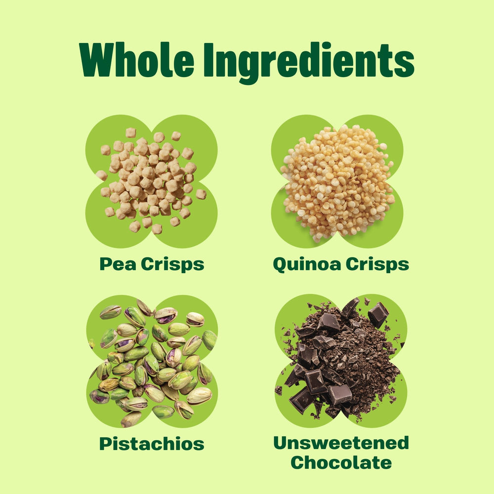 Mezcla ingredientes: pistachos, cacao y almendra, sabor reconocido y natural