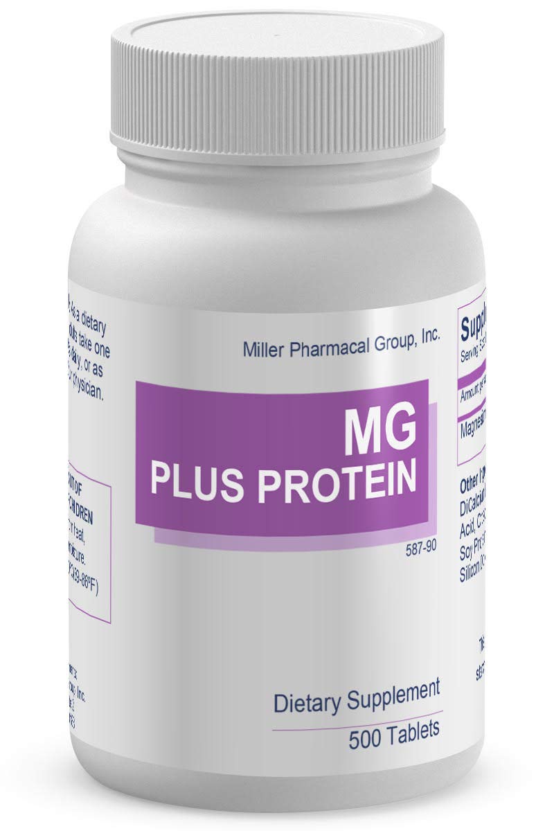 Mg Plus Protein frasco frontal con 500 tabletas, presentación y conveniencia