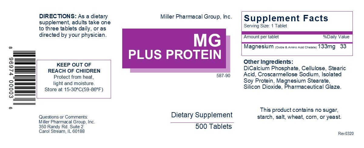 Mg Plus Protein primer plano de tableta blanca, muestra textura y tamaño
