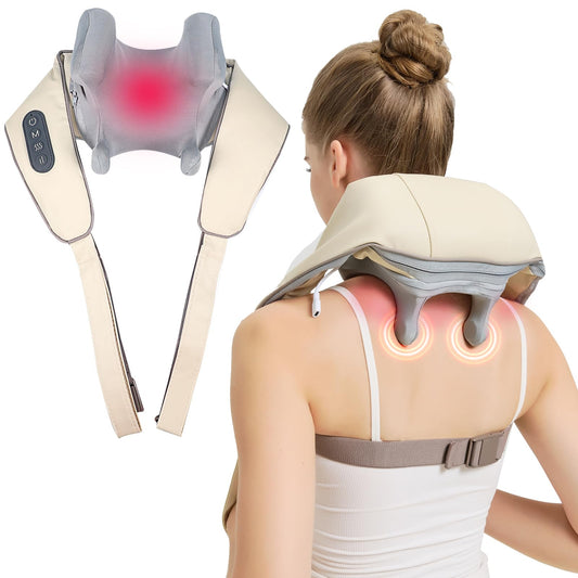 Mgfdget vista frontal del masajeador inalámbrico mostrando controles y diseño ergonómico