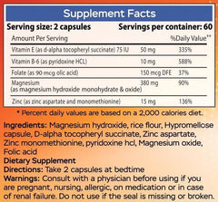 Composición cercana de vitaminas B y minerales en MgSport ZMA para soporte integral