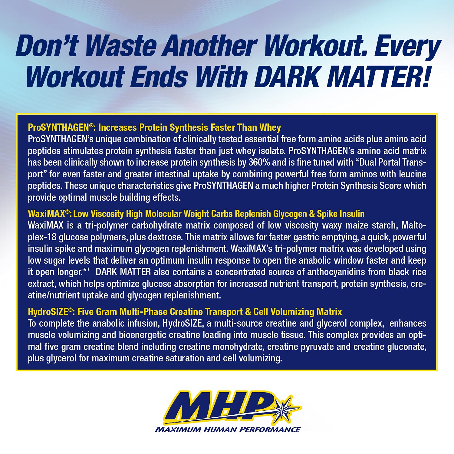 MHP Dark Matter uso en gimnasio tras entrenamiento para rápida recuperación