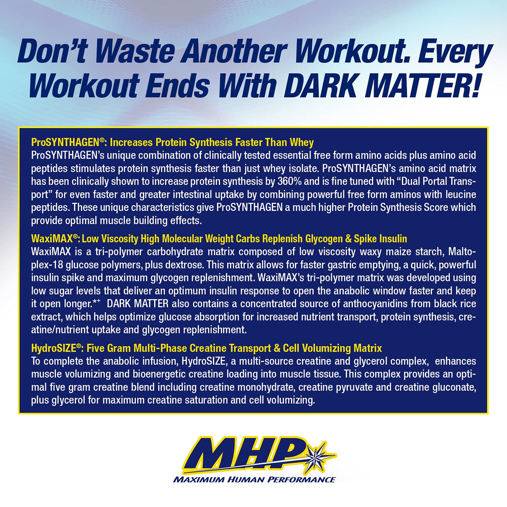 MHP Dark Matter uso en gimnasio tras entrenamiento para rápida recuperación
