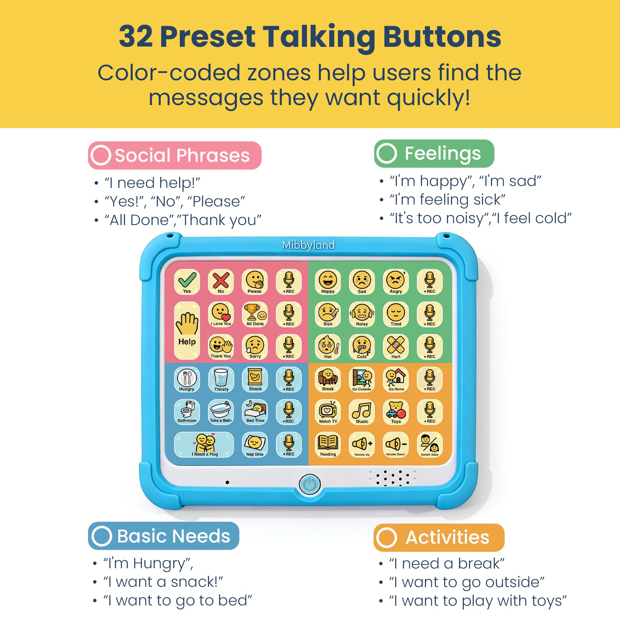 Mibbyland MibbyTalk hoja de pegatinas incluidas para personalizar mensajes y rutinas diarias
