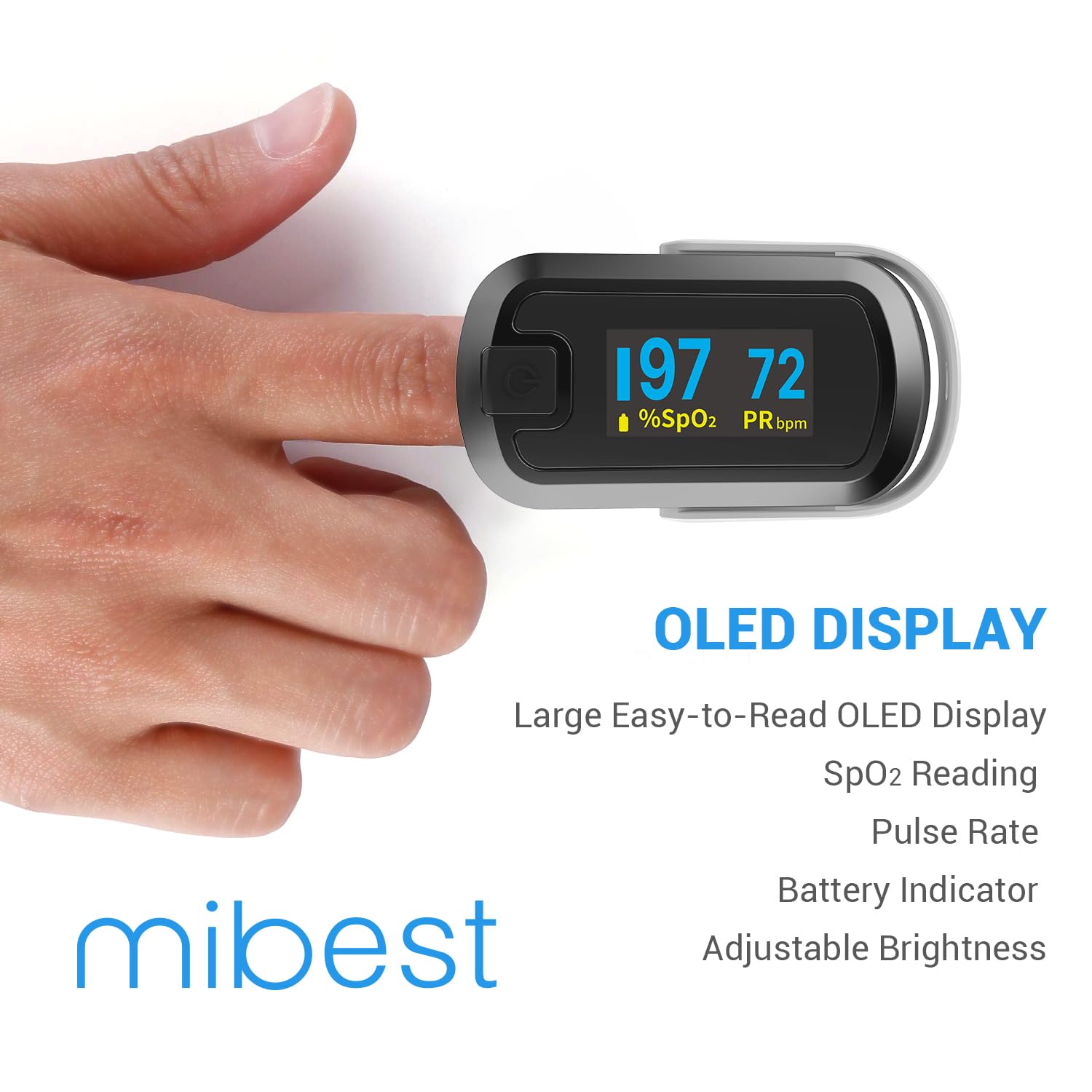 Mibest detalle de pantalla OLED con cifras claras y alto contraste