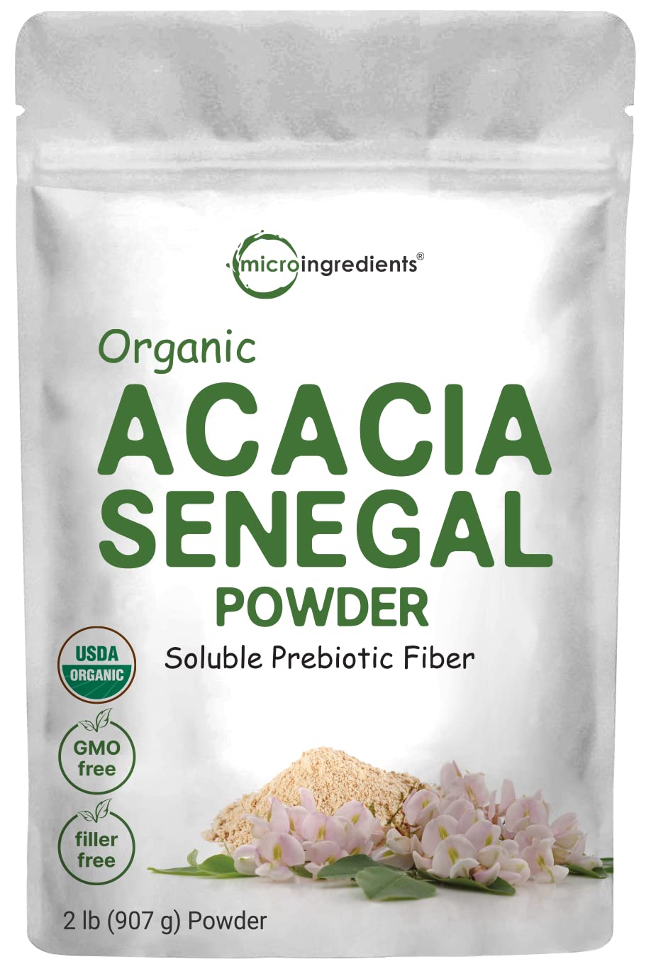 Micro Ingredients frente del empaque mostrando bolsa de 2 lb y beneficios claros