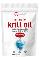 Micro Ingredients envase frontal de aceite de krill mostrando información clave y beneficio