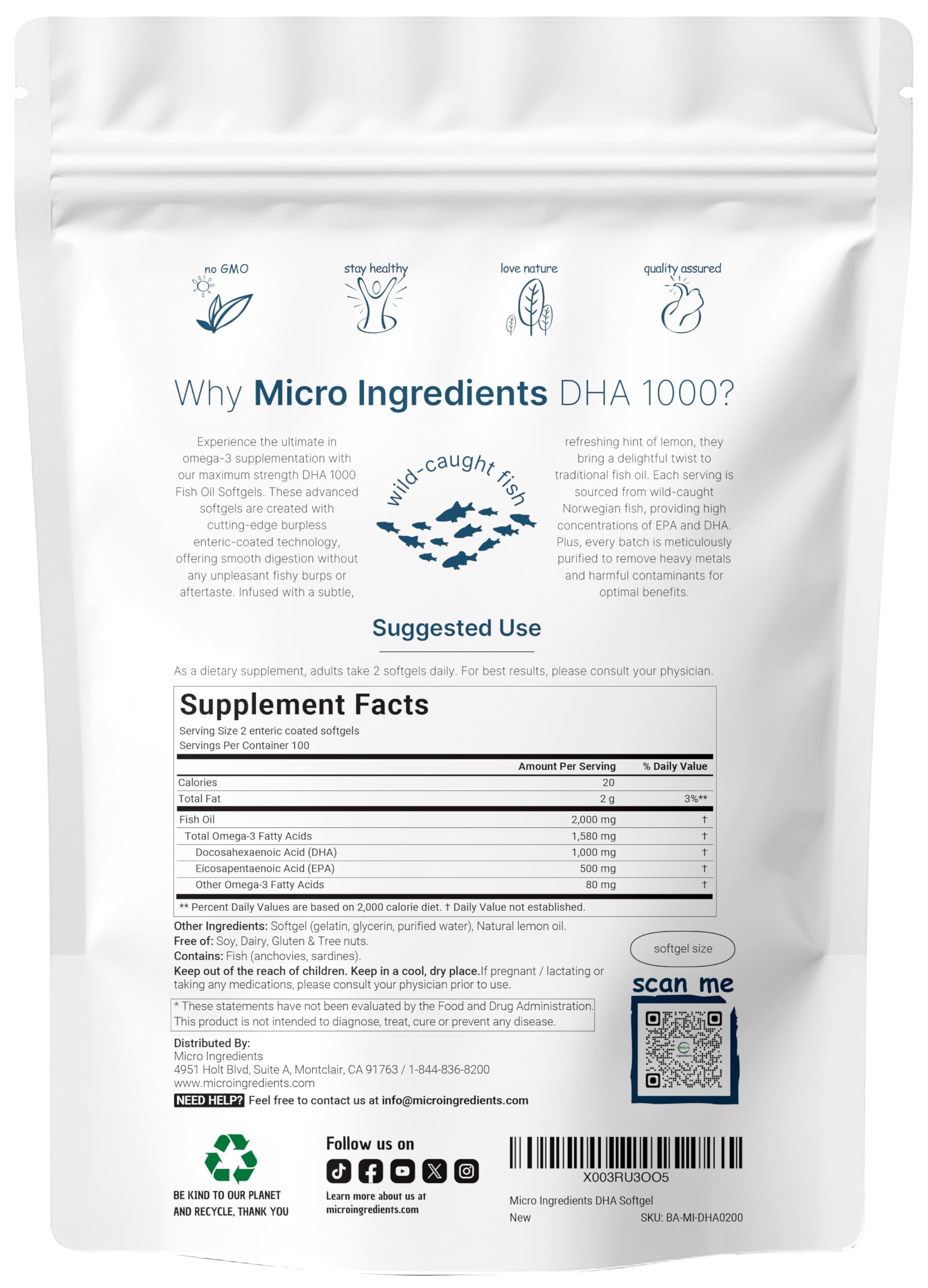 Micro Ingredients cápsulas blandas en mano mostrando tamaño fácil de tragar