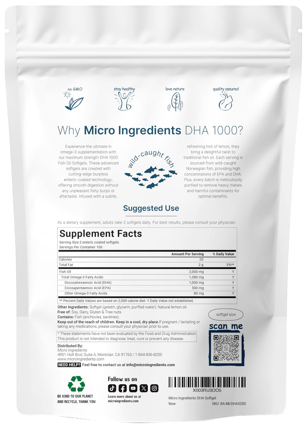Micro Ingredients cápsulas blandas en mano mostrando tamaño fácil de tragar