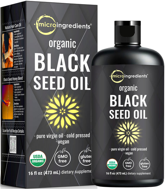 Micro Ingredients botella frontal mostrando aceite orgánico, destaca pureza