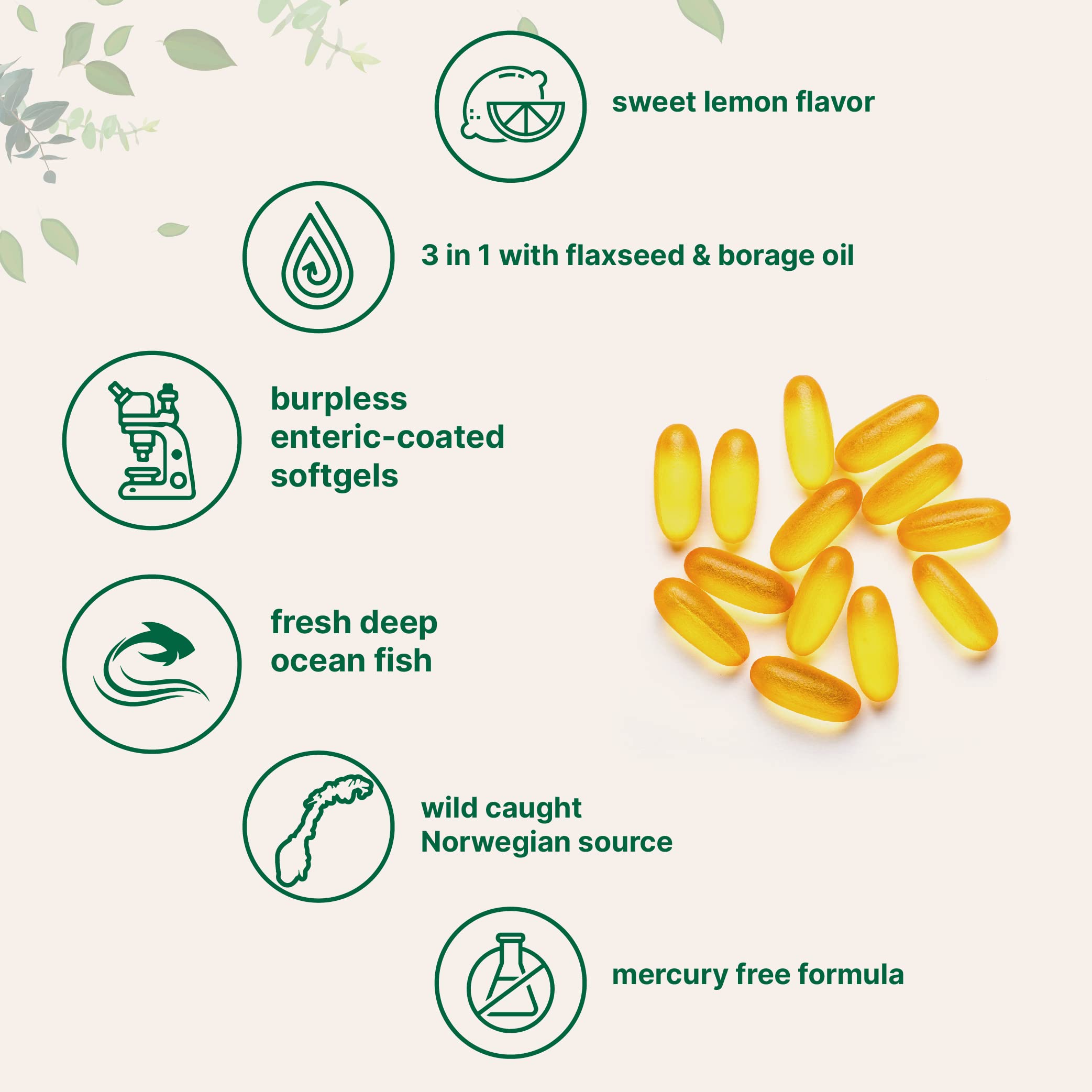 Micro Ingredients botellas con aceites de pescado, linaza y borraja como ingredientes