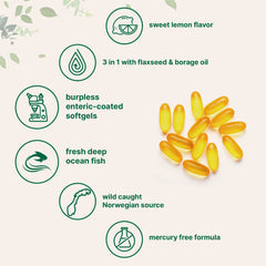 Micro Ingredients botellas con aceites de pescado, linaza y borraja como ingredientes