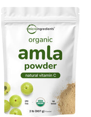 Micro Ingredients amla frente del empaque mostrando tamaño y sello orgánico