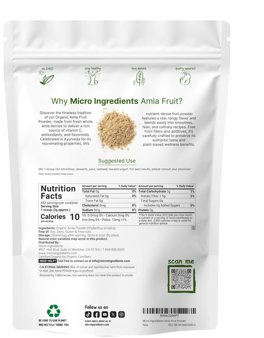 Micro Ingredients amla textura del polvo en primer plano, fácil de mezclar