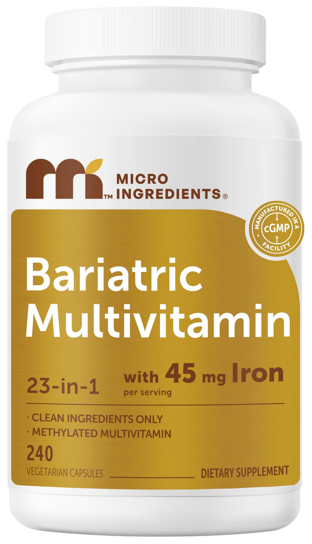 Micro Ingredients bote frontal mostrando 240 cápsulas y etiqueta clara