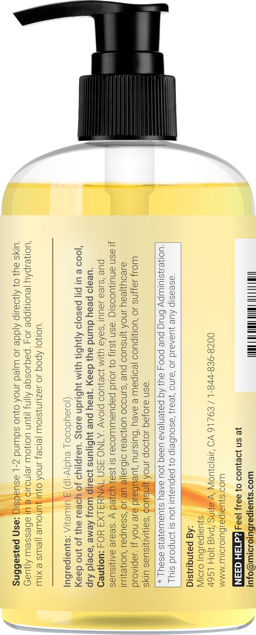 Micro Ingredients botella junto a un objeto para mostrar tamaño real