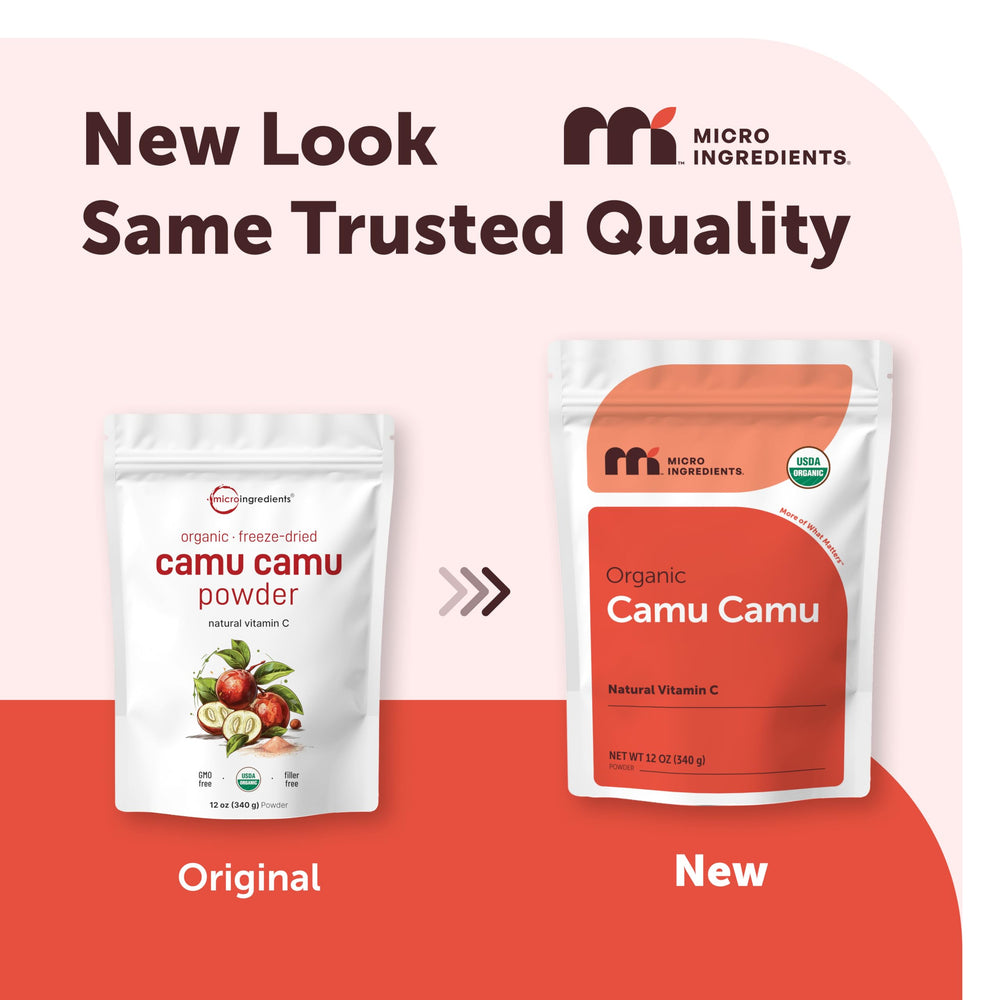 Micro Ingredients polvo de camu camu mezclado en batido saludable, aporta sabor cítrico natural