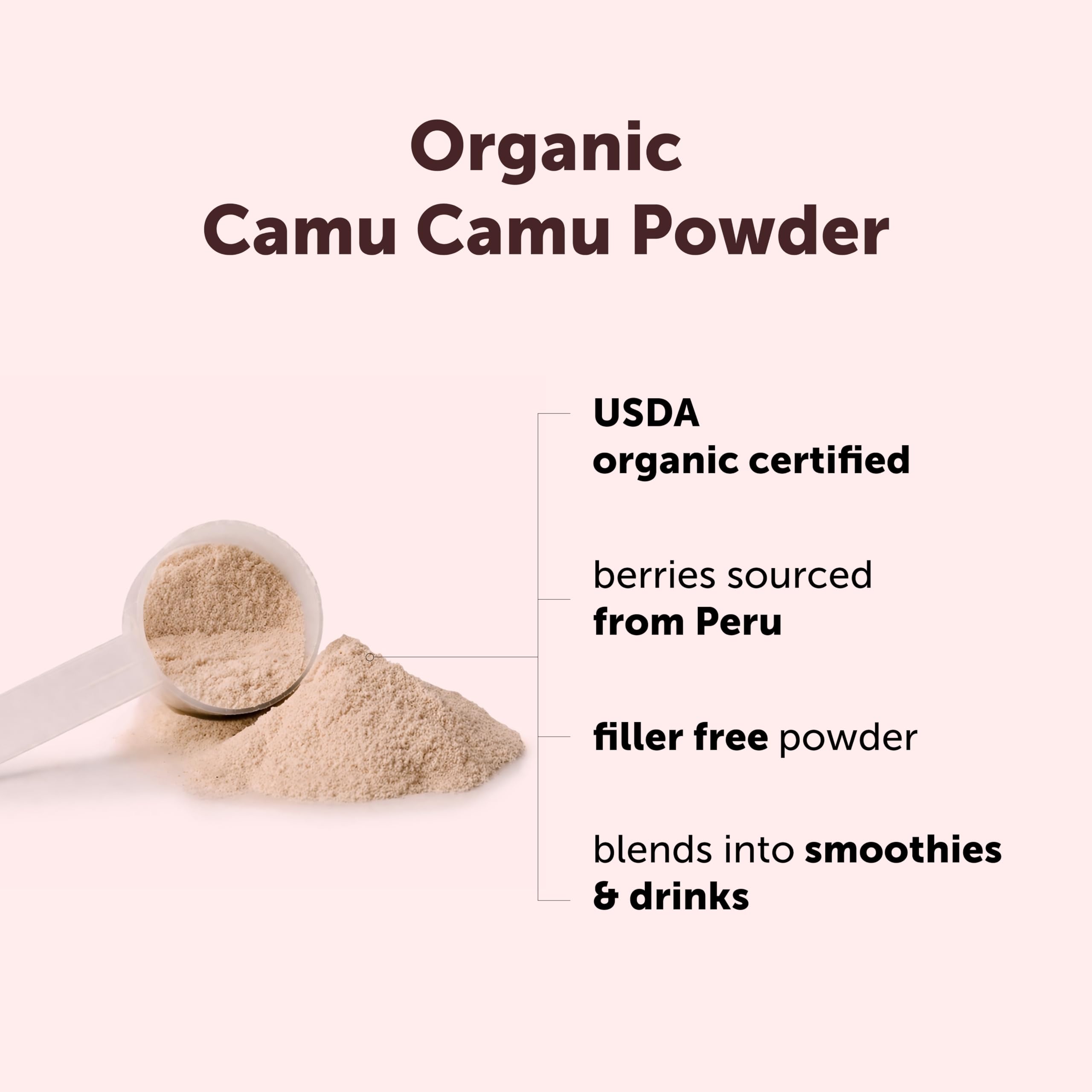 Micro Ingredients primer plano del polvo de camu camu que destaca su textura fina y pureza