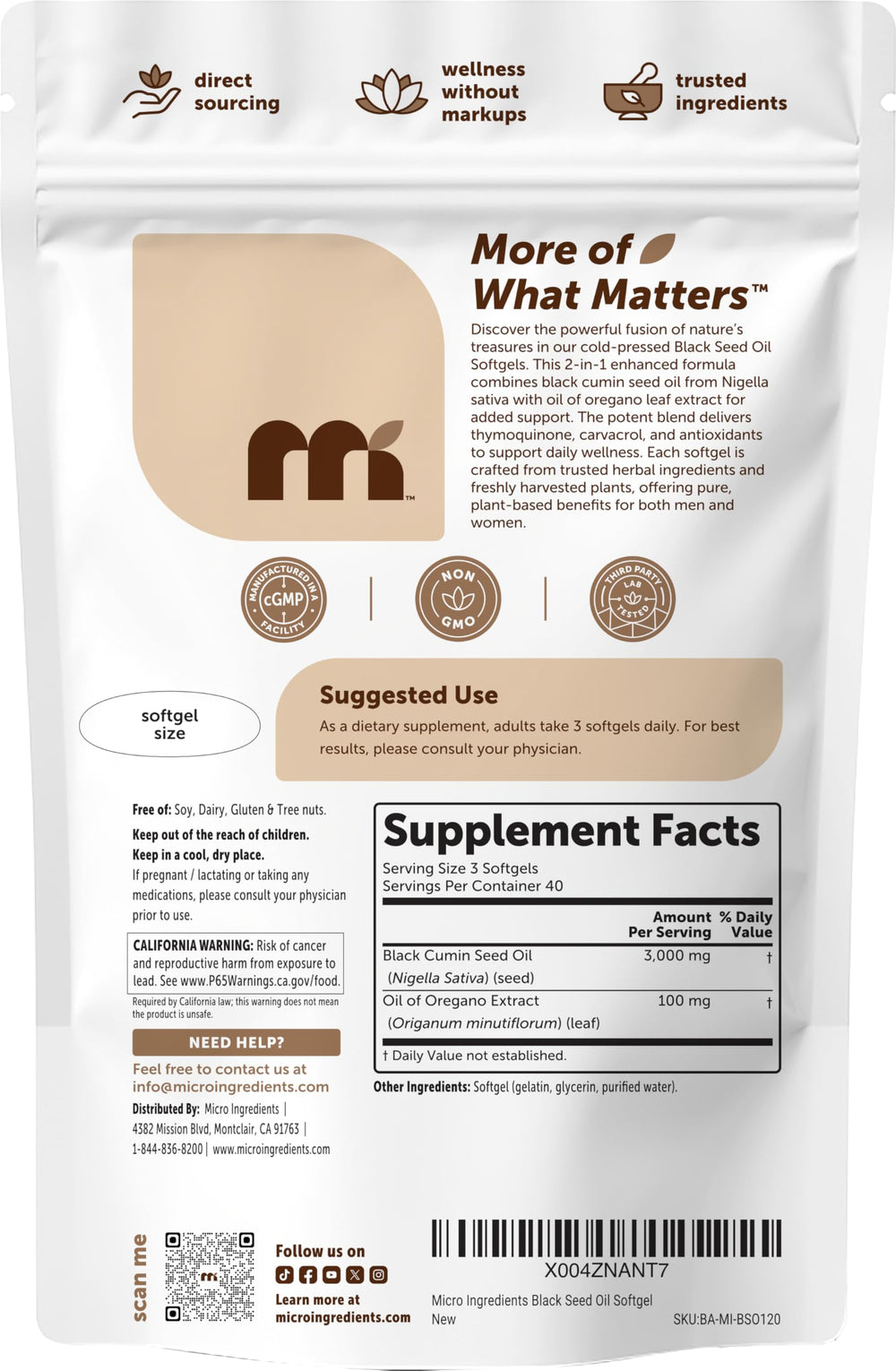 Micro Ingredients softgels al lado de hojas de orégano resaltando carvacrol y frescura