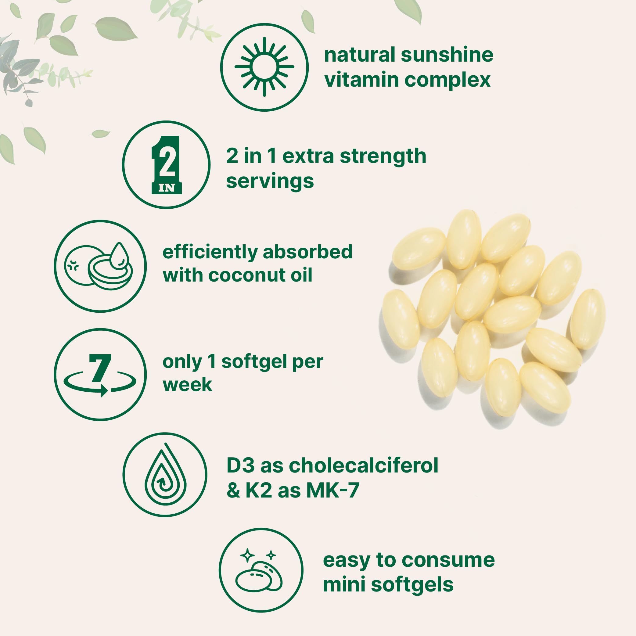 Micro Ingredients cápsulas dispersas junto a etiqueta que indica D3 y K2